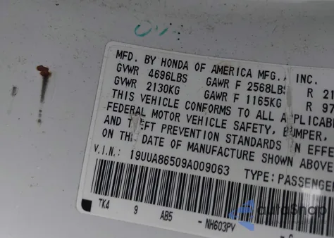 2009 Acura Tl 3.5 из США, поврежденный, VIN 19UUA86509A009063